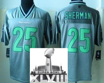 Nike Seattle Seahawks 25 Richard Sherman Elite Grey Vapor 2014 Super Bowl XLVIII NFL Jerseys Cheap