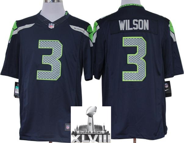 Nike Seattle Seahawks 3 Russell Wilson Blue Game LIMITED 2014 Super Bowl XLVIII NFL Jerseys Cheap
