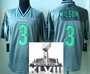 Nike Seattle Seahawks 3 Russell Wilson Elite Grey Vapor 2014 Super Bowl XLVIII NFL Jerseys Cheap