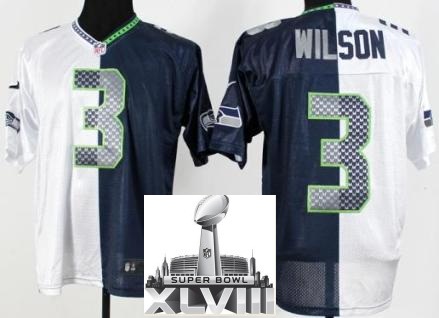 Nike Seattle Seahawks 3 Russell Wilson Blue White Split 2014 Super Bowl XLVIII NFL Jerseys Cheap