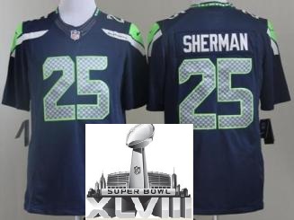 Nike Seattle Seahawks 25 Richard Sherman Blue LIMITED 2014 Super Bowl XLVIII NFL Jerseys Cheap