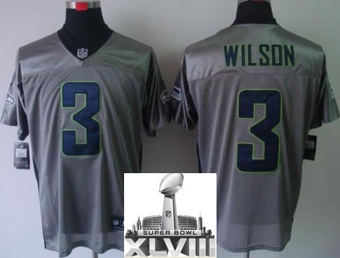 Nike Seattle Seahawks 3 Russell Wilson Grey Shadow 2014 Super Bowl XLVIII NFL Jerseys Cheap