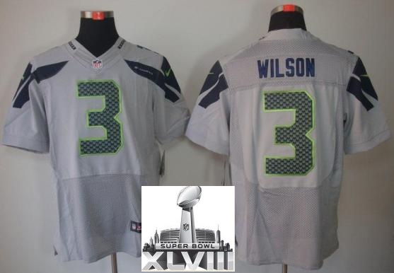 Nike Seattle Seahawks 3 Russell Wilson Grey Elite 2014 Super Bowl XLVIII NFL Jerseys Cheap