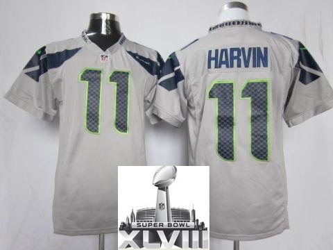 Nike Seattle Seahawks 11 Percy Harvin Grey Game 2014 Super Bowl XLVIII NFL Jerseys Cheap