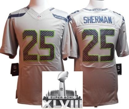 Nike Seattle Seahawks 25 Richard Sherman Grey Elite 2014 Super Bowl XLVIII NFL Jerseys Cheap