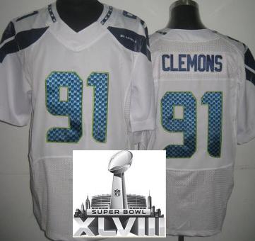 Nike Seattle Seahawks 91 Chris Clemons White Elite 2014 Super Bowl XLVIII NFL Jerseys Cheap