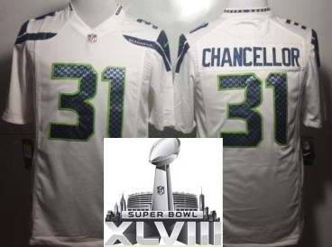 Nike Seattle Seahawks 31 Kam Chancellor White Game 2014 Super Bowl XLVIII NFL Jerseys Cheap
