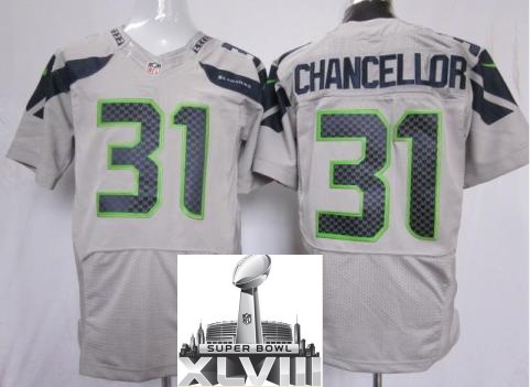 Nike Seattle Seahawks 31 Kam Chancellor Grey Elite 2014 Super Bowl XLVIII NFL Jerseys Cheap