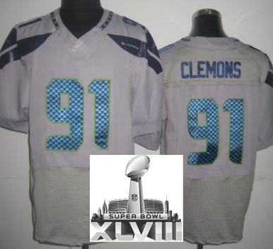 Nike Seattle Seahawks 91 Chris Clemons Grey Elite 2014 Super Bowl XLVIII NFL Jerseys Cheap