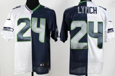 Nike Seattle Seahawks 24 Marshawn Lynch Blue White Split NFL Jerseys Cheap