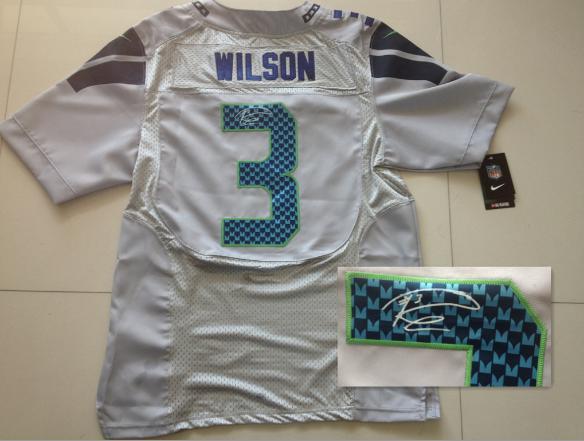 Nike Seattle Seahawks 3 Russell Wilson Grey Elite Signed NFL Jerseys Cheap