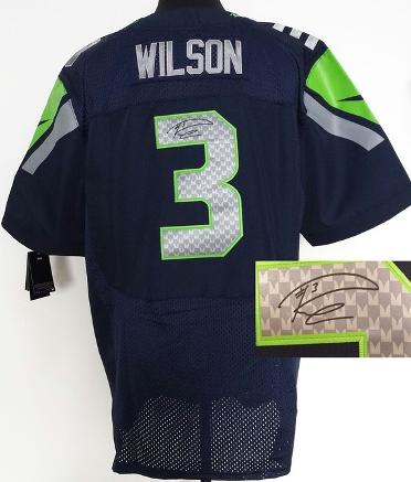Nike Seattle Seahawks 3 Russell Wilson Blue Elite Signed NFL Jerseys Cheap