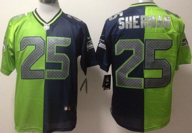 Nike Seattle Seahawks 25 Richard Sherman White Green Split NFL Jerseys Cheap