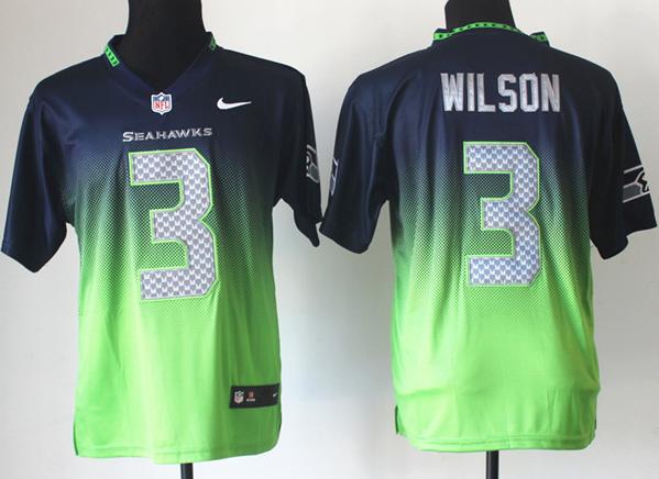 Nike Seattle Seahawks 3 Russell Wilson Blue Green Green Yellow Drift Fashion II Elite NFL Jerseys Cheap