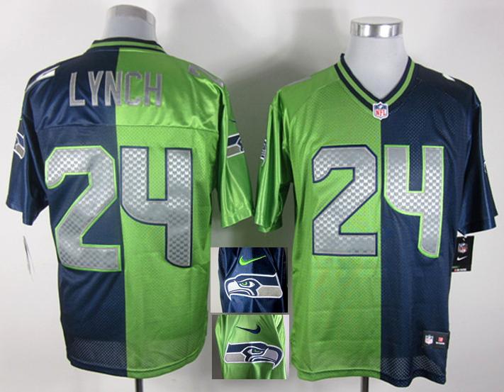 Nike Seattle Seahawks 24# Marshawn Lynch Blue Green Split NFL Jerseys Cheap