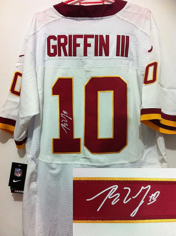 Nike Washington Redskins 10# Robert Griffin III White Signed Elite NFL Jerseys Cheap
