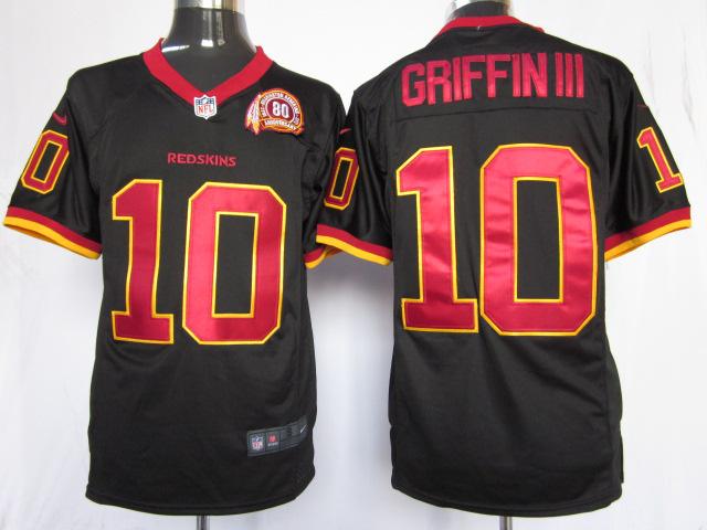 Nike Washington Redskins 10# Robert Griffin III Black Game NFL Jerseys W 80TH Patch Cheap