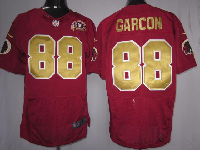 Nike Washington Redskins #88 Pierre Garcon Red Elite Nike NFL Jerseys Gold Nukber W 80TH Patch Cheap