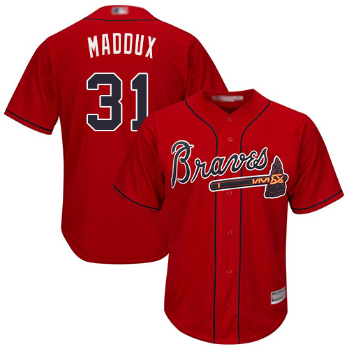 Braves #31 Greg Maddux Red Cool Base Stitched Baseball Jersey
