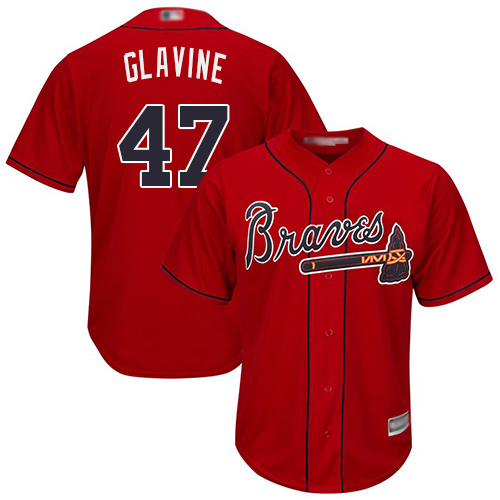 Braves #47 Tom Glavine Red Cool Base Stitched Baseball Jersey