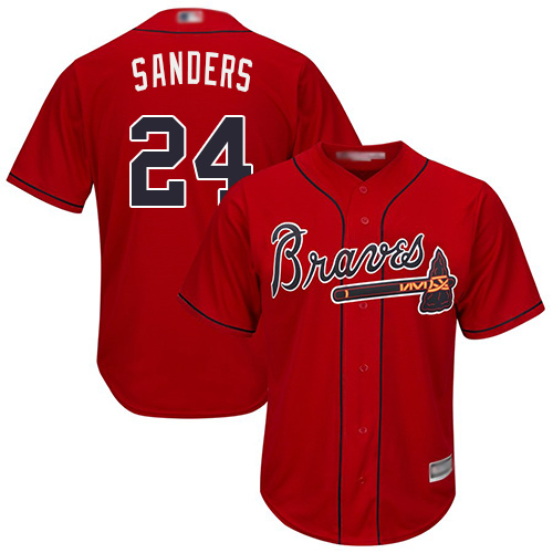 Braves #24 Deion Sanders Red New Cool Base Stitched Baseball Jersey