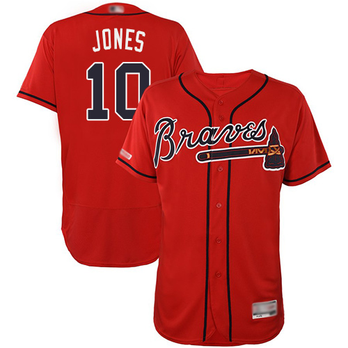 Braves #10 Chipper Jones Red Flexbase Authentic Collection Stitched Baseball Jersey