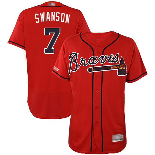 Braves #7 Dansby Swanson Red Flexbase Authentic Collection Stitched Baseball Jersey
