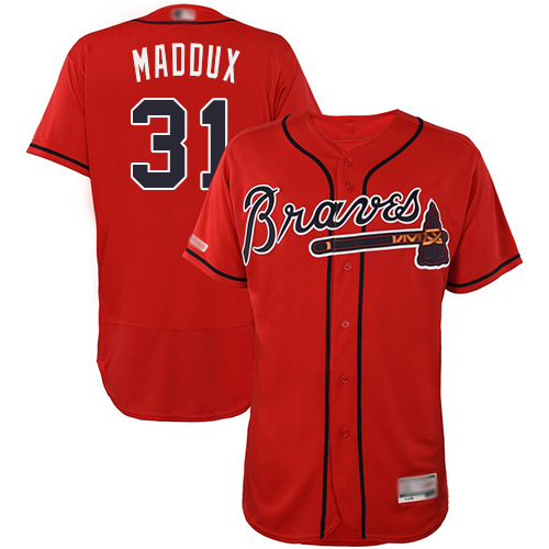 Braves #31 Greg Maddux Red Flexbase Authentic Collection Stitched Baseball Jersey