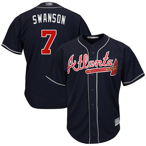 Braves #7 Dansby Swanson Navy Blue New Cool Base Stitched Baseball Jersey