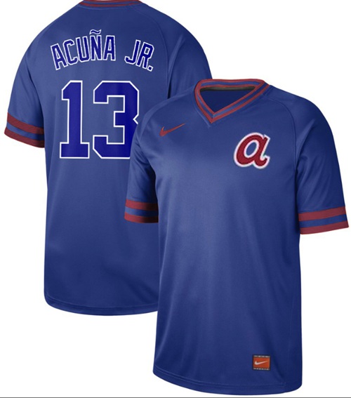 Nike Braves #13 Ronald Acuna Jr. Royal Authentic Cooperstown Collection Stitched Baseball Jersey
