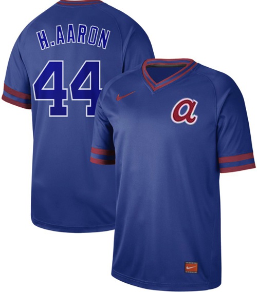 Nike Braves #44 Hank Aaron Royal Authentic Cooperstown Collection Stitched Baseball Jersey