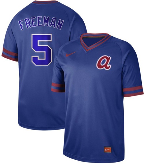 Nike Braves #5 Freddie Freeman Royal Authentic Cooperstown Collection Stitched Baseball Jersey