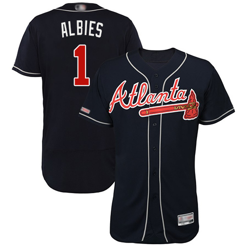 Braves #1 Ozzie Albies Navy Blue Flexbase Authentic Collection Stitched Baseball Jersey