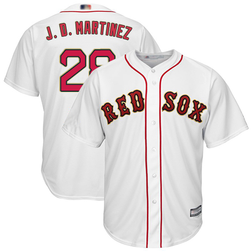 Red Sox #28 J. D. Martinez White 2019 Gold Program Cool Base Stitched Baseball Jersey