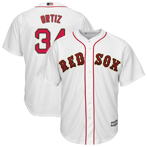 Red Sox #34 David Ortiz White 2019 Gold Program Cool Base Stitched Baseball Jersey