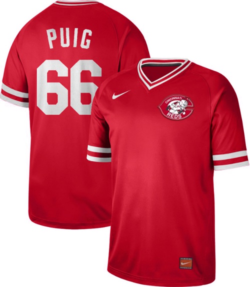 Nike Reds #66 Yasiel Puig Red Authentic Cooperstown Collection Stitched Baseball Jersey