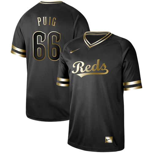 Reds #66 Yasiel Puig Black Gold Authentic Stitched Baseball Jersey Reds #66 Yasiel Puig Black Gold Authentic Stitched Baseball Jersey