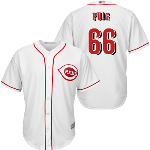 Reds #66 Yasiel Puig White New Cool Base Stitched Baseball Jersey Reds #66 Yasiel Puig White New Cool Base Stitched Baseball Jersey
