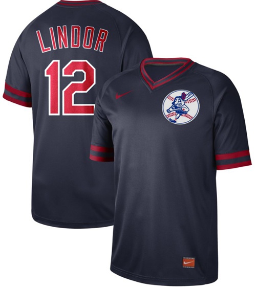 Nike Indians #12 Francisco Lindor Navy Authentic Cooperstown Collection Stitched Baseball Jersey