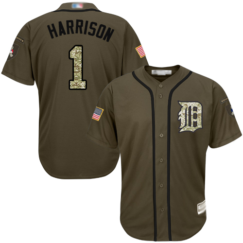 Tigers #1 Josh Harrison Green Salute to Service Stitched Baseball Jersey