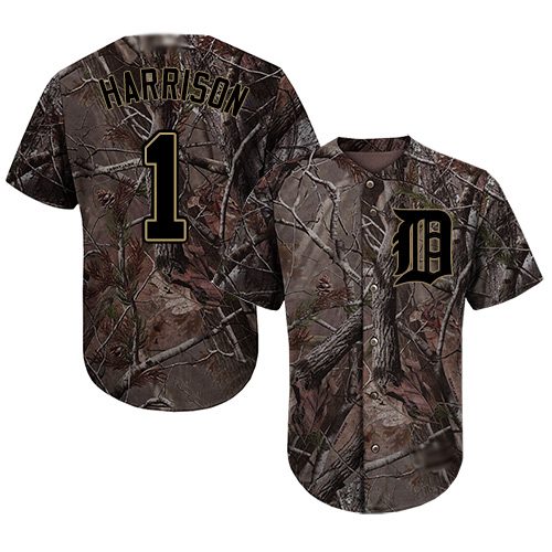 Tigers #1 Josh Harrison Camo Realtree Collection Cool Base Stitched Baseball Jersey