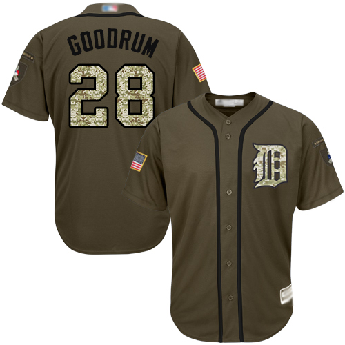 Tigers #28 Niko Goodrum Green Salute to Service Stitched Baseball Jersey