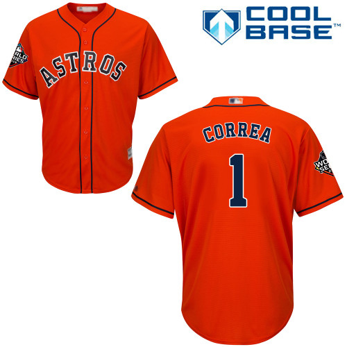 Astros #1 Carlos Correa Orange New Cool Base 2019 World Series Bound Stitched Baseball Jersey