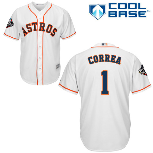 Astros #1 Carlos Correa White New Cool Base 2019 World Series Bound Stitched Baseball Jersey