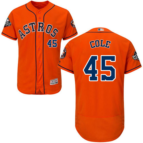 Astros #45 Gerrit Cole Orange Flexbase Authentic Collection 2019 World Series Bound Stitched Baseball Jersey Astros #45 Gerrit Cole Orange Flexbase Authentic Collection 2019 World Series Bound Stitched Baseball Jersey