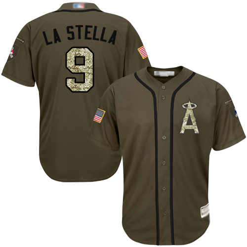 Angels of Anaheim #9 Tommy La Stella Green Salute to Service Stitched Baseball Jersey Angels of Anaheim #9 Tommy La Stella Green Salute to Service Stitched Baseball Jersey