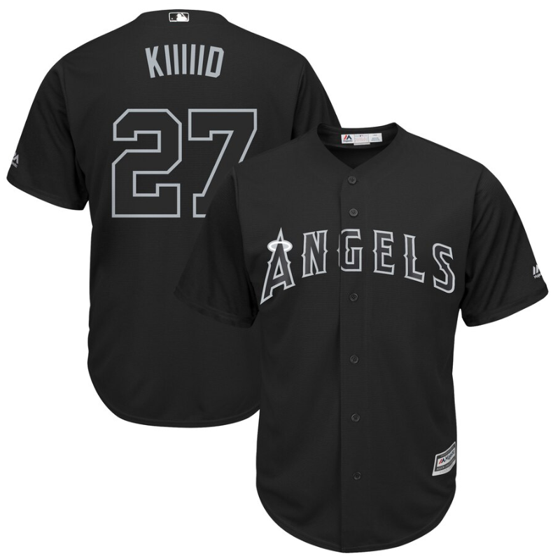 Angels of Anaheim #27 Mike Trout Black "Kiiiiid" Players Weekend Cool Base Stitched Baseball Jersey