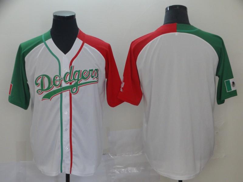 Dodgers Blank White Red/Green Split Cool Base Stitched Baseball Jersey
