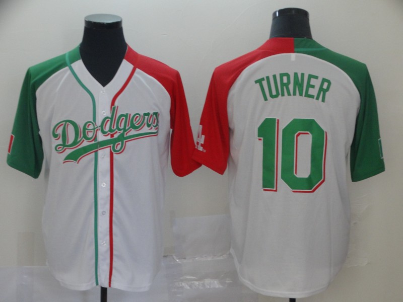 Dodgers #10 Justin Turner White Red/Green Split Cool Base Stitched Baseball Jersey Dodgers #10 Justin Turner White Red/Green Split Cool Base Stitched Baseball Jersey