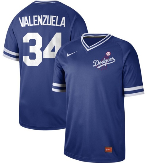 Dodgers #34 Fernando Valenzuela Royal Authentic Cooperstown Collection Stitched Baseball Jersey